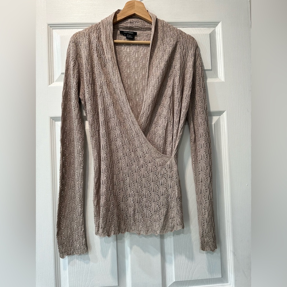 Karen Kane Taupe Lace V-Neck Sweater